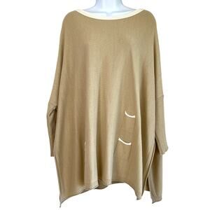 Mersea Womens Catalina Sweater Tan One Size Quiet Luxury Oversized Lagenlook